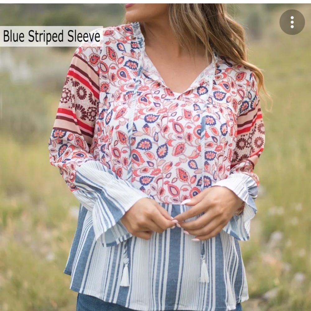 Boutique Paisley and Blue Striped Blouse